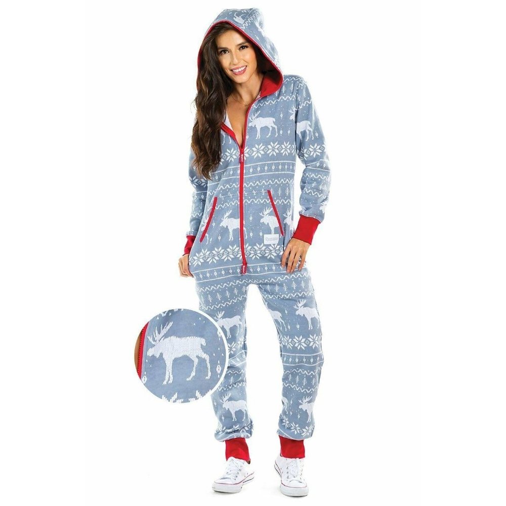 Unisex Cozy Christmas Pajamas Grey Moose Adult